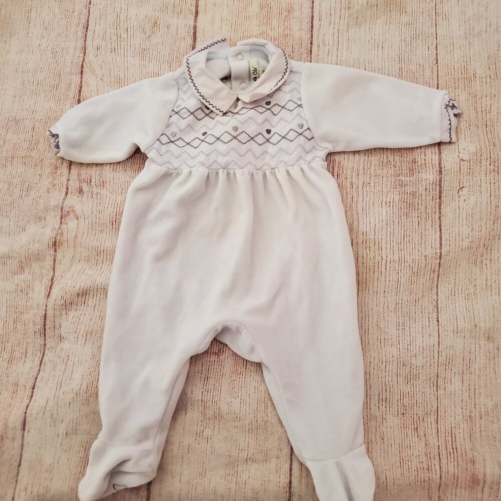 Juste Cle pale blue velour smocked footed sleeper sz 62 (3m)